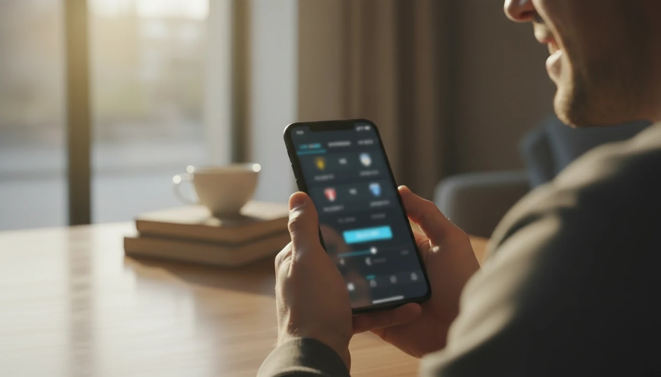 Personne consultant une application de paris sportifs sur smartphone