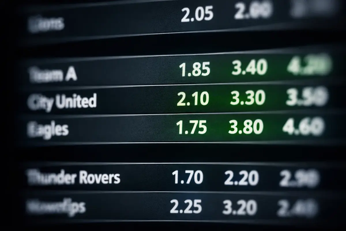 Gros plan sur des cotes de paris sportifs affichées sur un écran