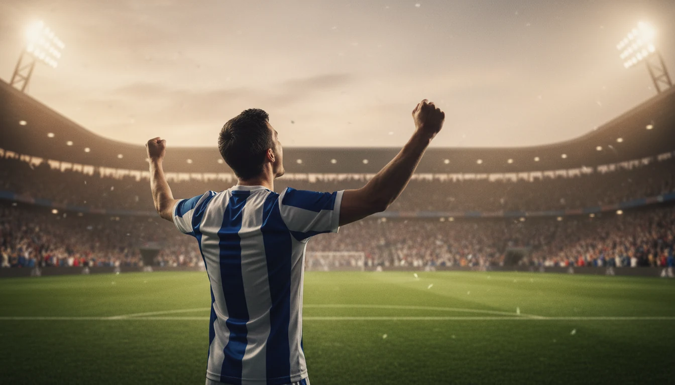 Joueur de football célébrant un but devant les supporters