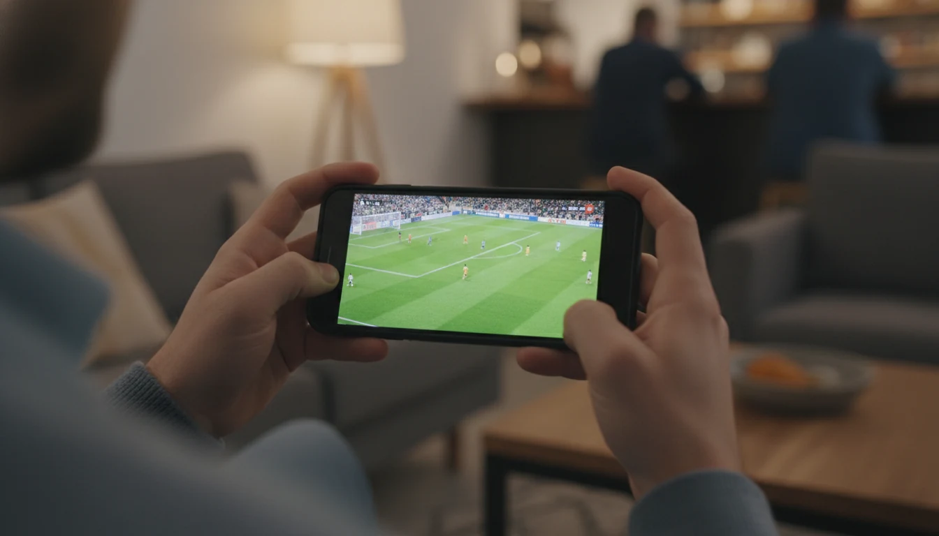 Personne regardant un match de football sur smartphone