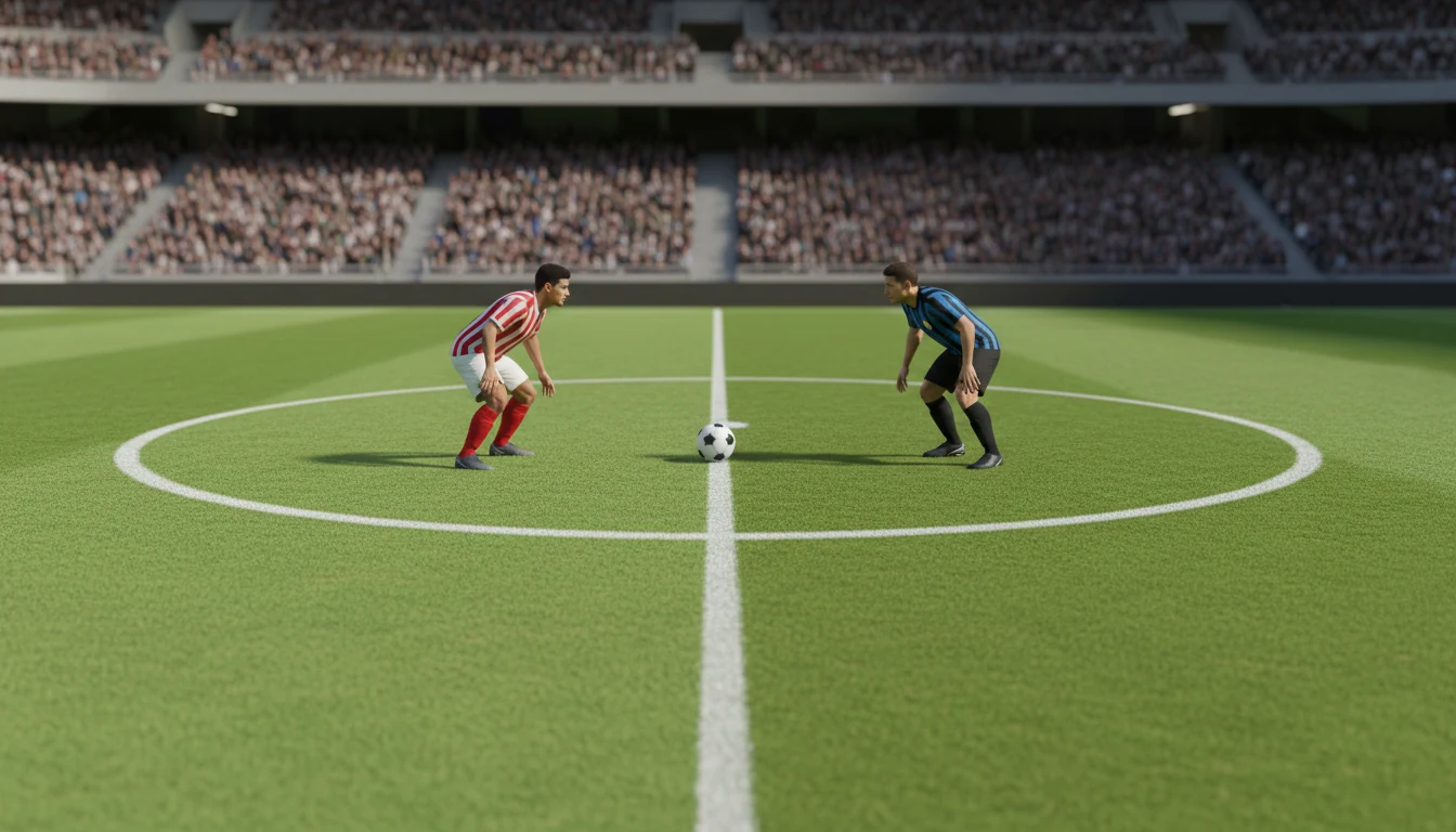 Joueurs de football au coup d'envoi sur terrain en gazon naturel