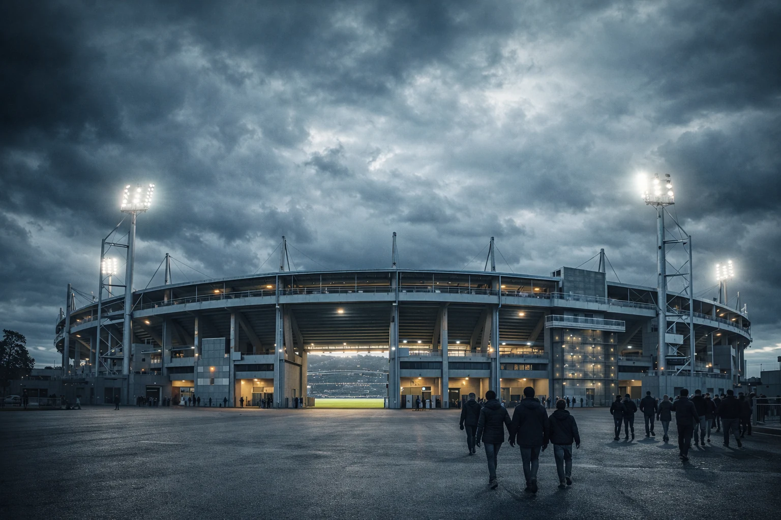 Stade de football sous un ciel nuageux avant un match