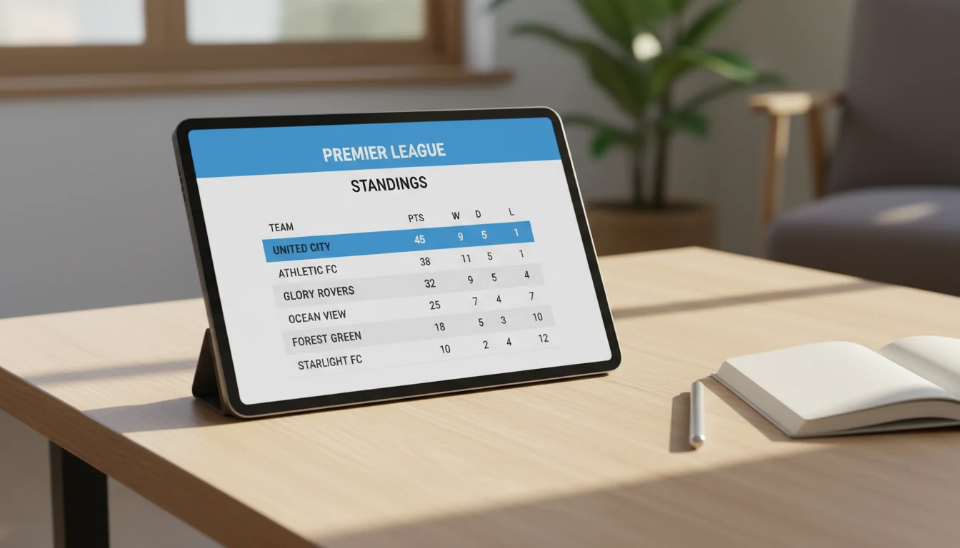 Classement de championnat de football affiché sur tablette