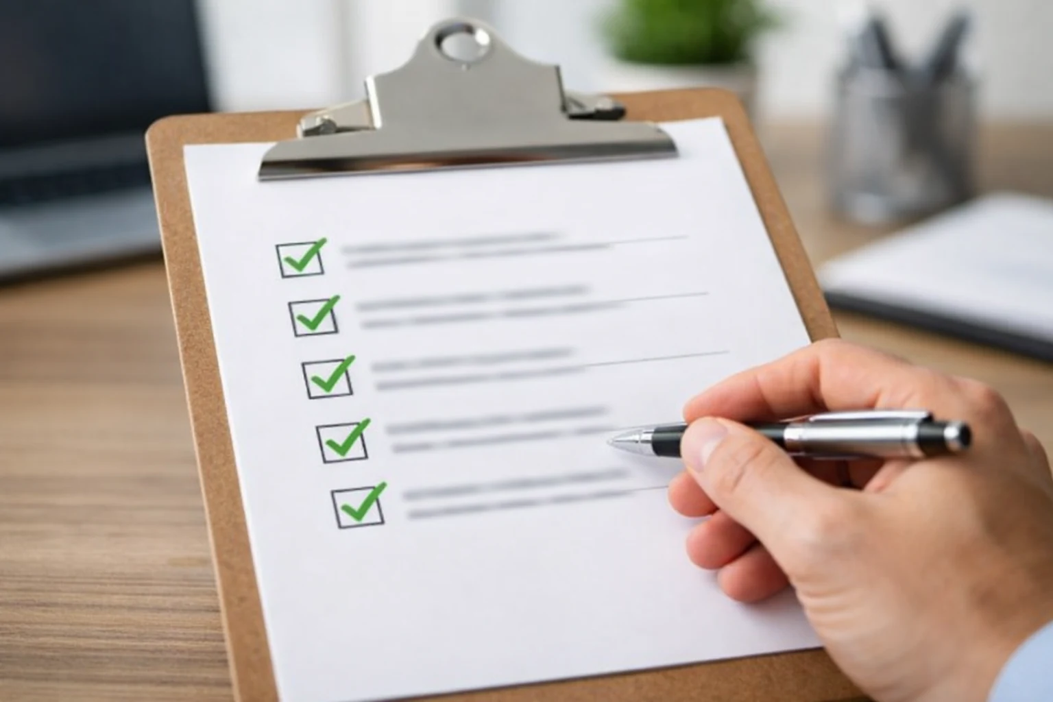 Liste de critères cochés sur une feuille de papier