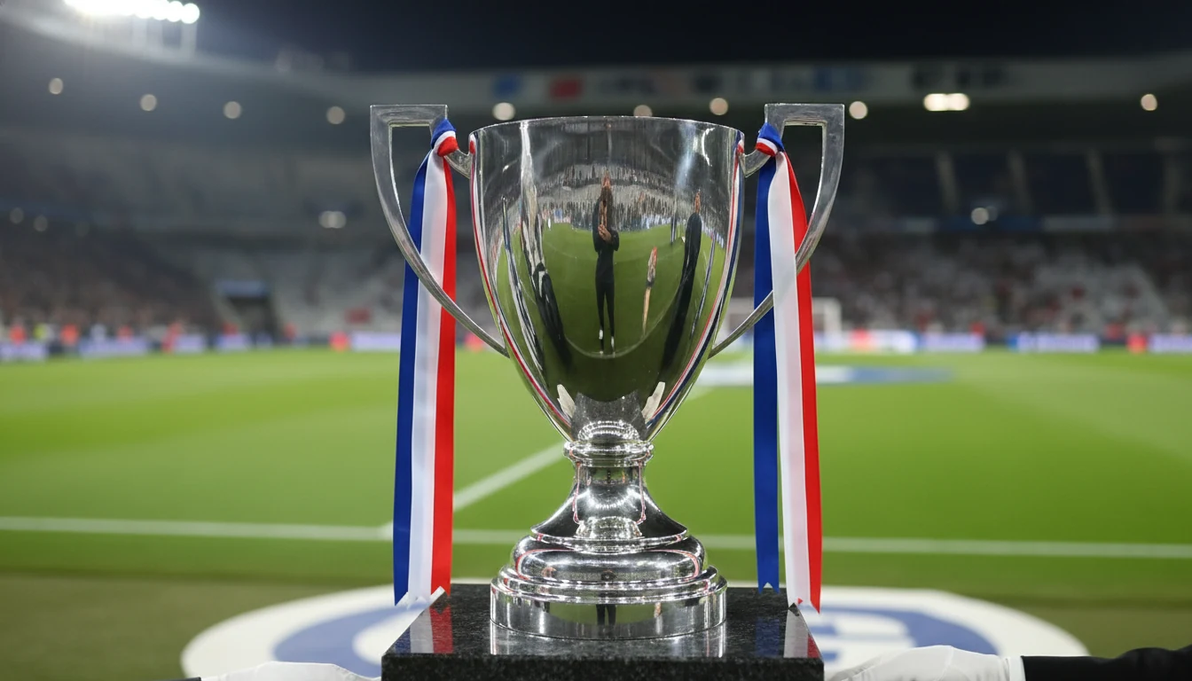 Trophée de coupe de football sur fond de stade