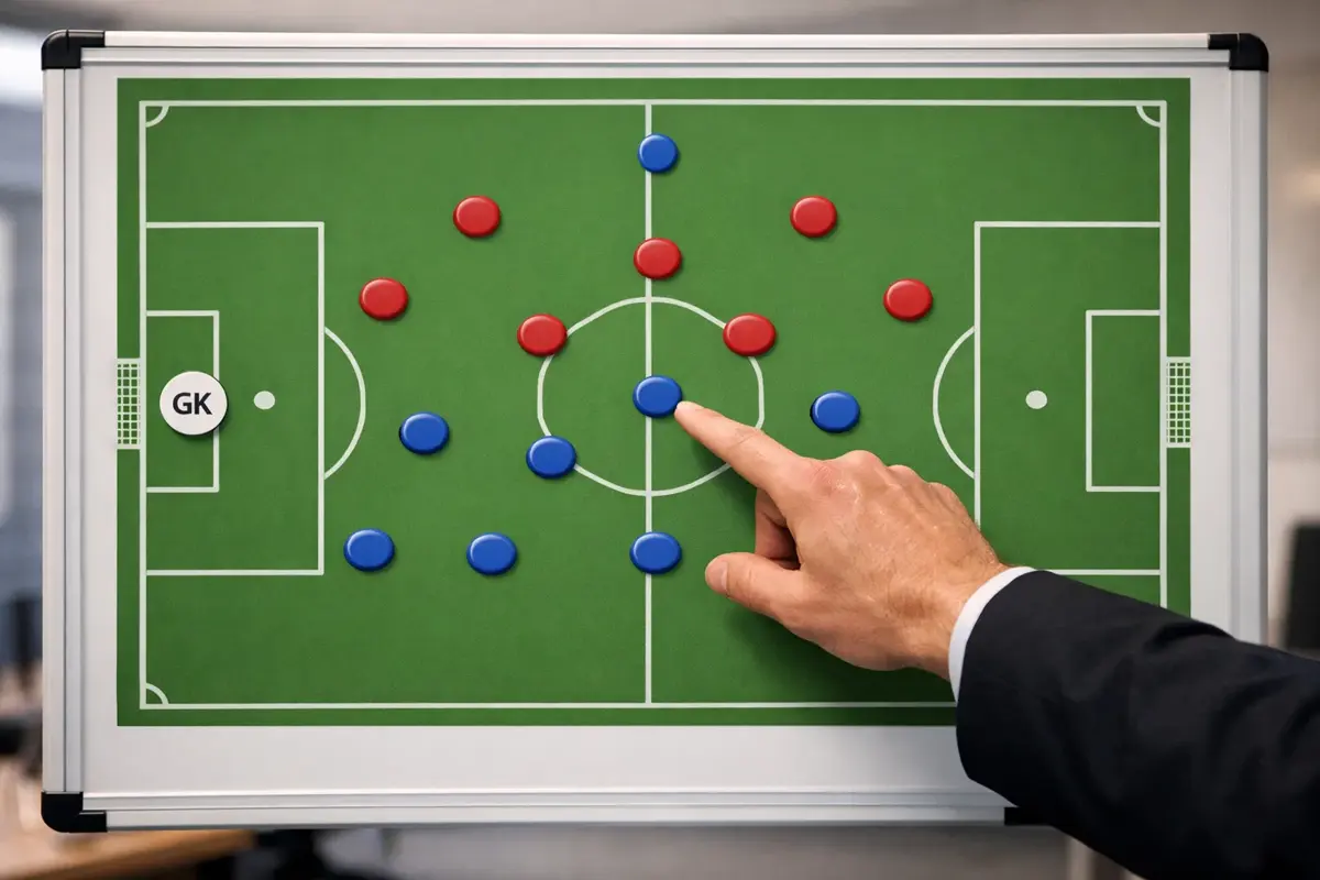 Analyste étudiant une composition d'équipe de football sur un écran tactique